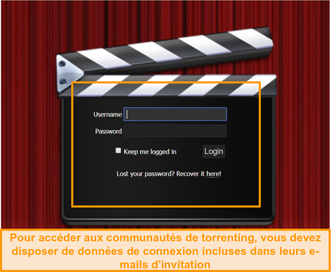 Capture d’écran de la page de connexion PassThePopcorn