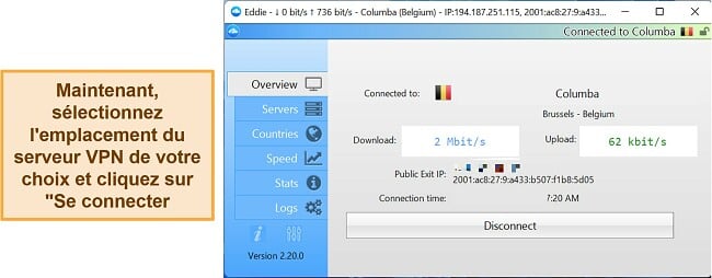 Capture d'écran de l'interface de connexion d'AirVPN