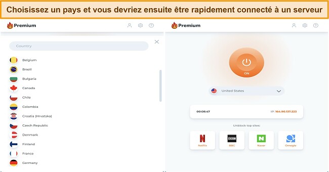 Capture d'écran de l'interface du serveur d'applications Windows et de l'écran de connexion pour Hola