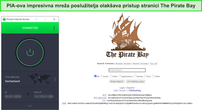 Kako pristupiti Pirate Bayu PIA pristupa web stranici Švicarska