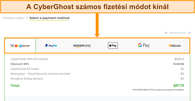 Töltse le a CyberGhost ingyenes próbaverzióját, válasszon fizetési módot