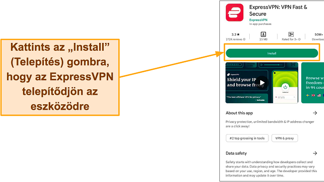 Képernyőkép az ExpressVPN-ről a Google Playen