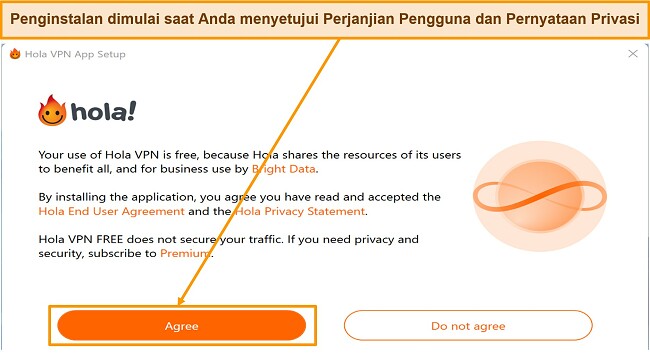 Tangkapan layar bagian pengunduhan aplikasi situs web Hola VPN