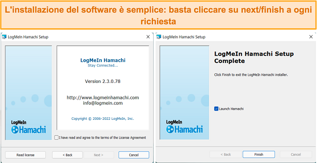 Screenshot del processo di installazione di LogMeIn Hamachi