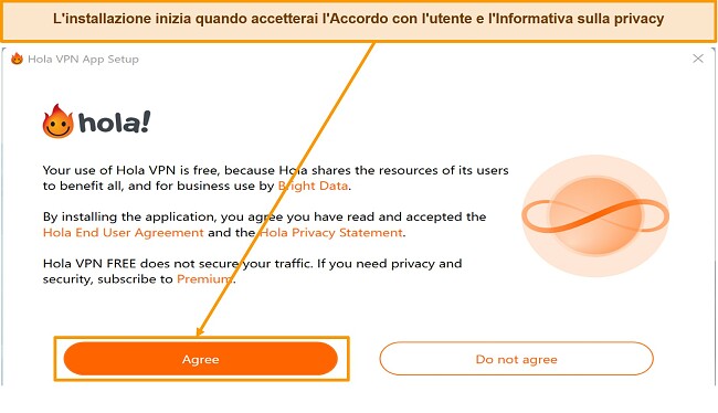 Screenshot della sezione di download dell'applicazione del sito web di Hola VPN