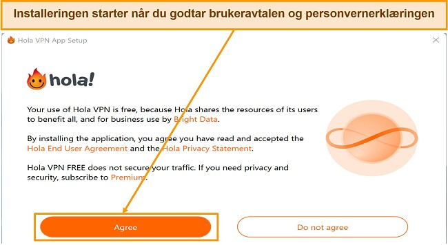 Skjermbilde av Hola VPN-nettstedets applikasjonsnedlastingsdel