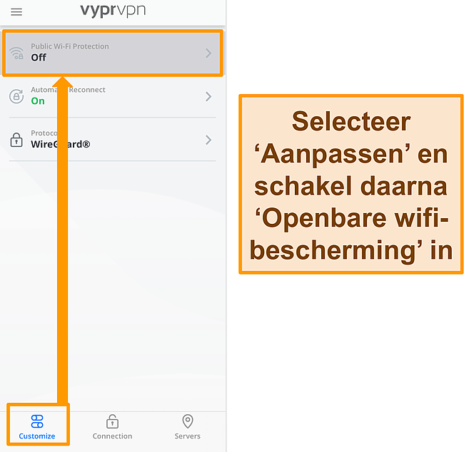 Screenshot van VyprVPN's instelling voor openbare wifi-beveiliging.