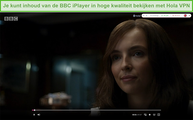 Screenshot van Hola VPN die Killing Eve op de BBC iPlayer deblokkeert