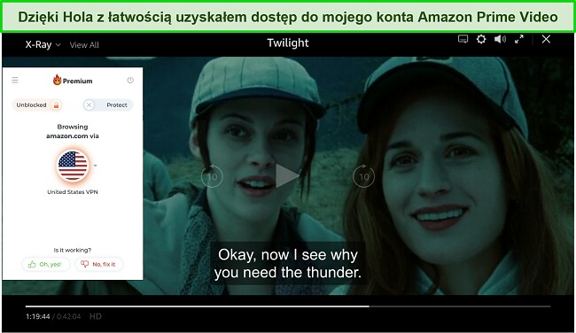 Zrzut ekranu przedstawiający Hola odblokowującą Amazon Prime Video