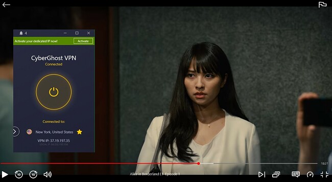 Zrzut ekranu CyberGhost odblokowuje bibliotekę Netflix