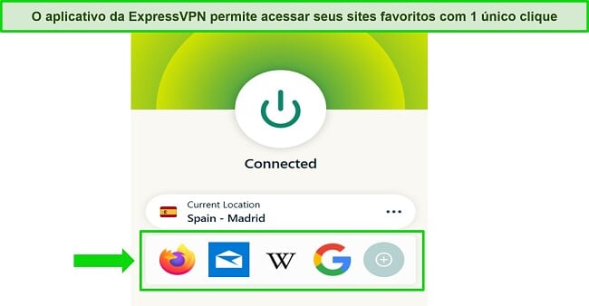 Captura de tela da opção de atalho do ExpressVPN no aplicativo