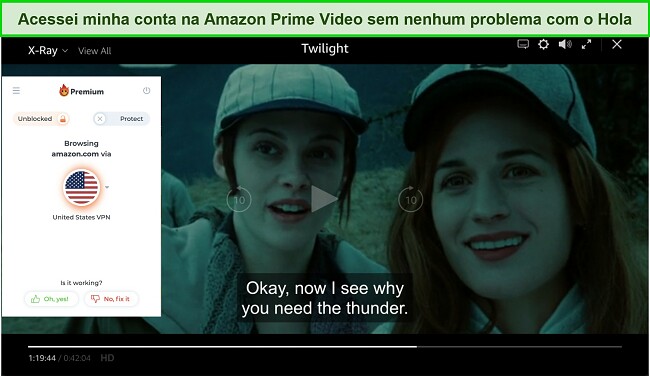 Captura de tela de Hola desbloqueando o Amazon Prime Video