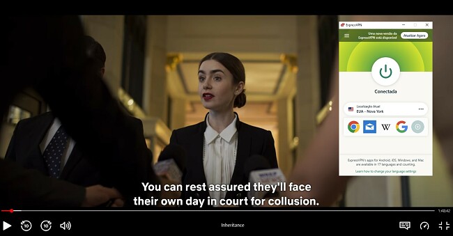 Captura de tela do ExpressVPN funciona com herança Netflix