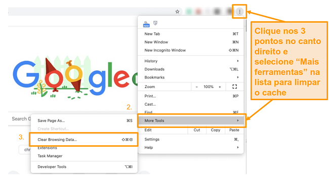 Captura de tela de como limpar seu cache no Google Chrome
