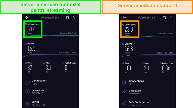 Captură de ecran a testelor de viteză Ookla iOS