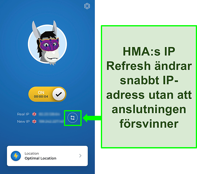 Skärmdump av HMA: s IP Refresh -funktion.