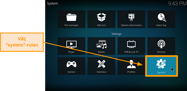 skärmdump hur man installerar tredjeparts kodi addon steg 3 klick system