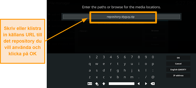 skärmdump hur man installerar tredjeparts kodi addon steg 8 typ källurl
