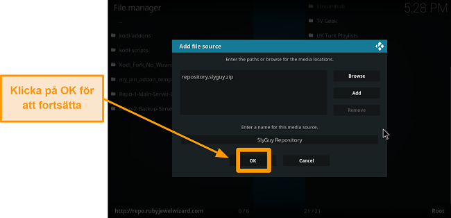 skärmdump hur man installerar kodi-tillägg från tredje part steg 11 klicka på ok