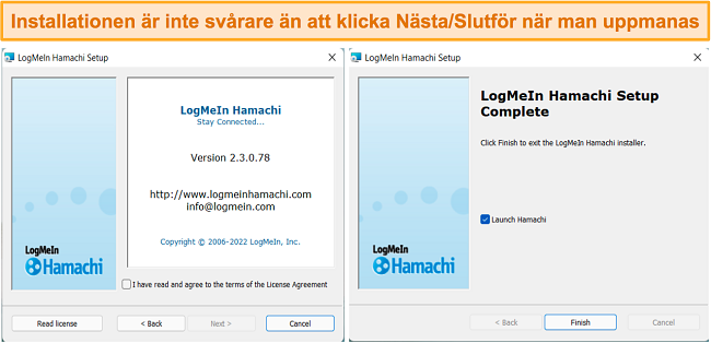 Skärmdump av installationsprocessen för LogMeIn Hamachi