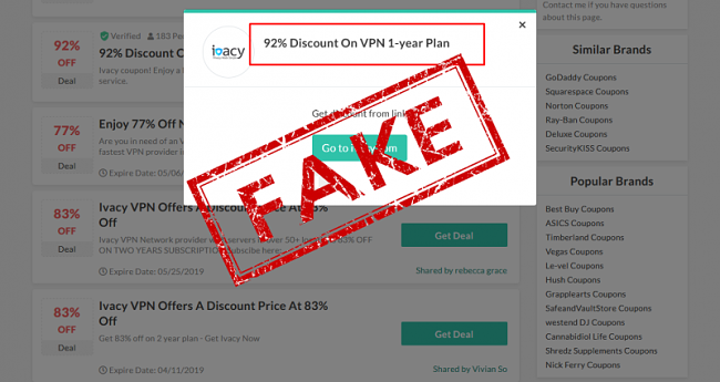 Ivacy Fake Coupons