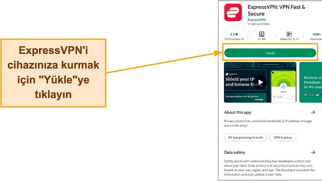 Google Play'de ExpressVPN'in ekran görüntüsü