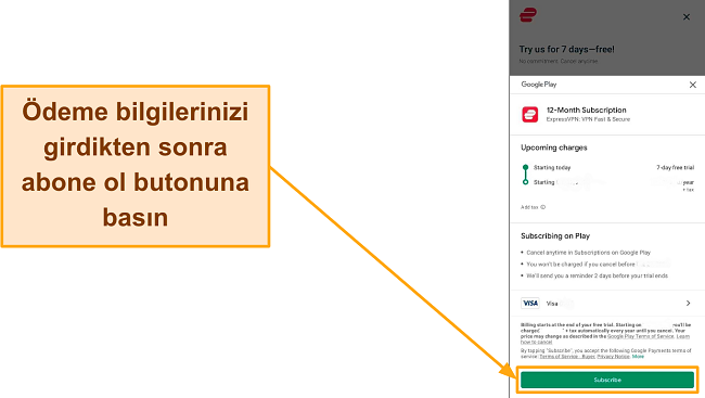 Abone ol düğmesinin vurgulandığı Google Play'deki son kayıt onayının ekran görüntüsü.