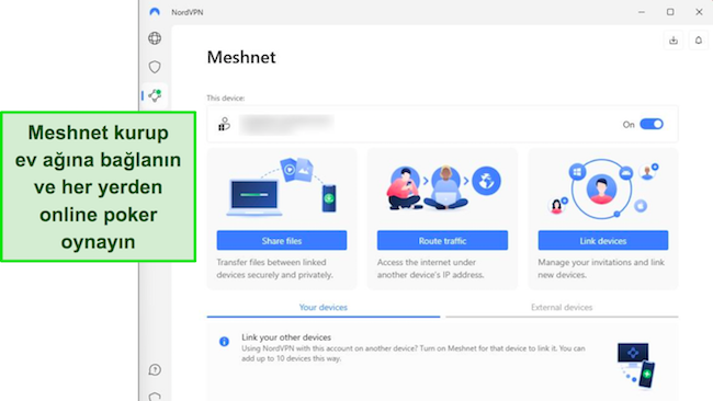 Windows uygulamasında NordVPN'in Meshnet özelliğinin görüntüsü