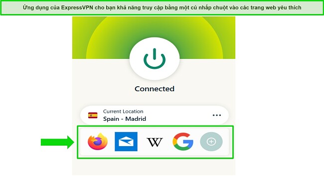 Đồ họa hiển thị tùy chọn phím tắt của ExpressVPN trên ứng dụng