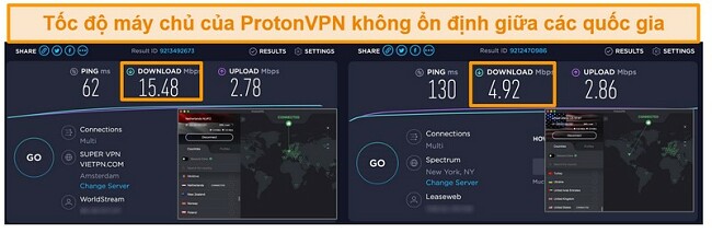 Ảnh chụp màn hình kết quả kiểm tra tốc độ cho Windscribe VPN và các máy chủ của nó ở Vương quốc Anh, Hà Lan, Hoa Kỳ và Hồng Kông