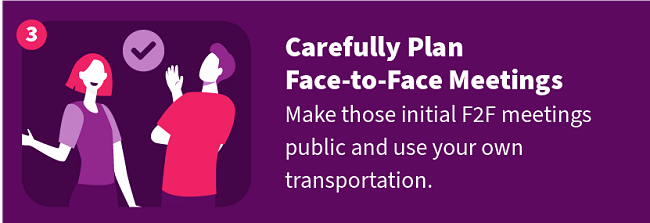 Carefully Plan Face-to-Face Meetings— Make those initial F2F meetings public and use your own transportation.