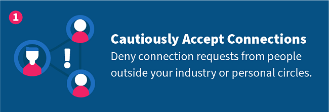 Cautiously Accept Connections — Deny connection requests from people outside your industry or personal circles.
