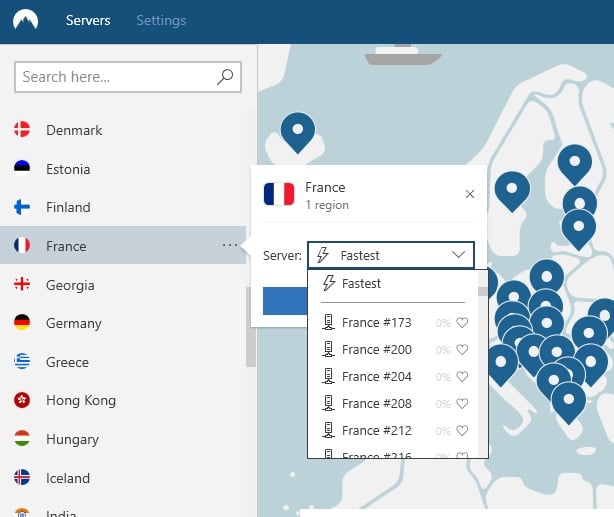 NordVPN choose by US city
