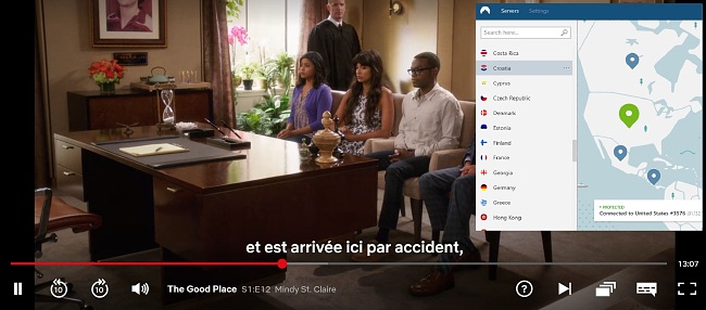 Screenshot of NordVPN unblocking Netflix US