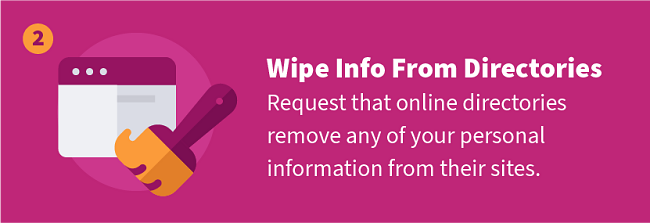 Wipe Info From Directories — Request that online directories remove any of your personal information from their sites.