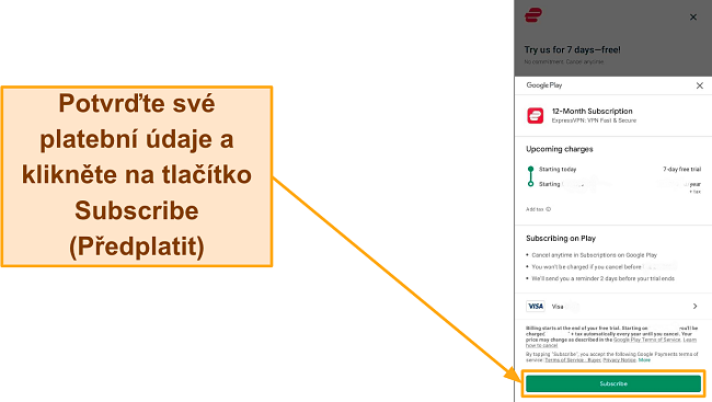 Snímek obrazovky posledního potvrzení registrace na Google Play se zvýrazněným tlačítkem Přihlásit se k odběru.