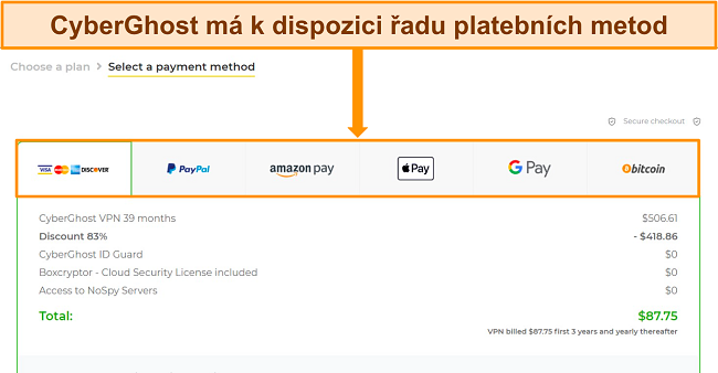 Získejte bezplatnou zkušební verzi CyberGhost vyberte způsob platby