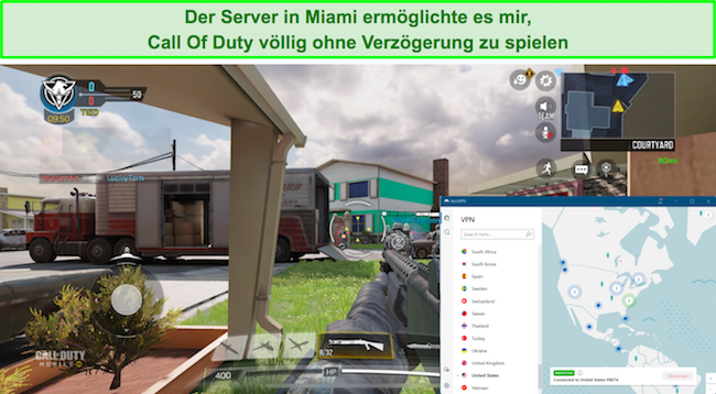 Screenshot von Call of Duty, das auf dem NordVPN-Server in Miami läuft