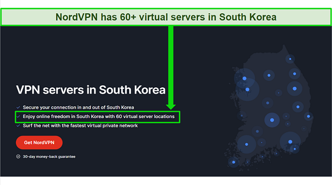 Graphic showing NordVPN offer 60 virtual servers in South Korea