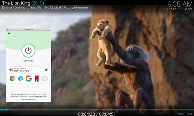Screenshot of Disney+ streaming on Kodi using ExpressVPN