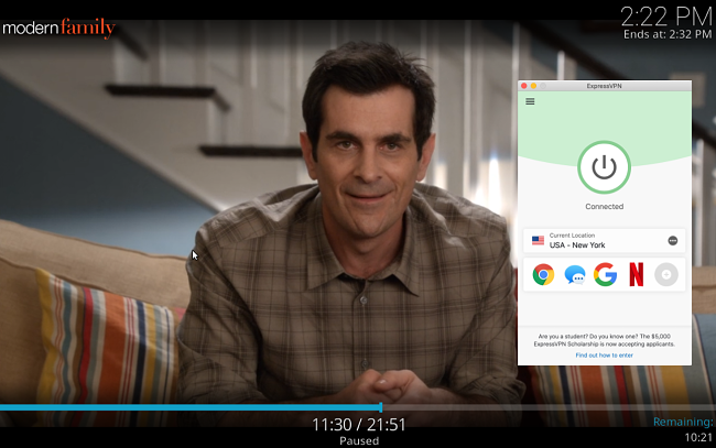 screenshot of Netflix streaming on Kodi with ExpressVPN