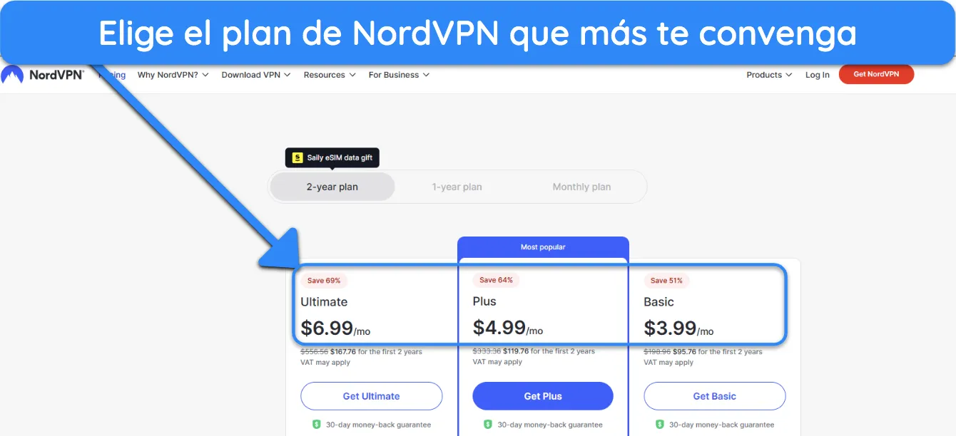 Captura de pantalla que muestra cómo elegir una suscripción a NordVPN.