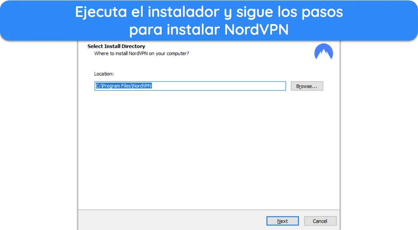 Captura de pantalla que muestra el comienzo de la instalación de NordVPN en Windows.