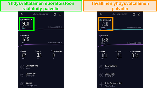 Näyttökuva Ookla iOS -nopeustesteistä