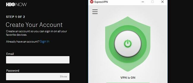 HBO Now create account with ExpressVPN