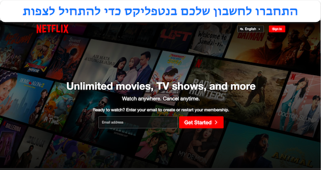צילום מסך של דף הכניסה של נטפליקס