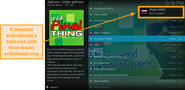 megjelenik a hivatalos kodi addon tízes lépésről szóló értesítésének telepítéséről készült képernyőkép