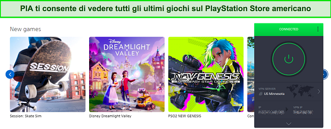 Screenshot del PlayStation Store negli Stati Uniti con PIA connesso a un server negli Stati Uniti