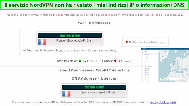 NordVPN offre una protezione affidabile dalle perdite