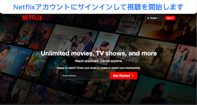 Netflix のサインイン ページのスクリーンショット